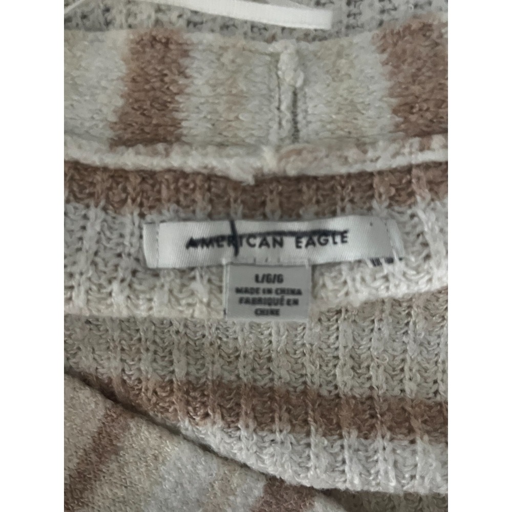American Eagle Women's Cardigan Sweater Lightweight Large Tan/Ivory Striped - Picture 2 of 5